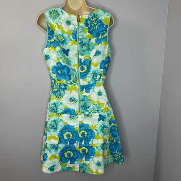 Sail to Sable Flower Basketweave Flit & Flare Mini Dress Linen Blend Blue Sz 6 - Picture 13 of 16